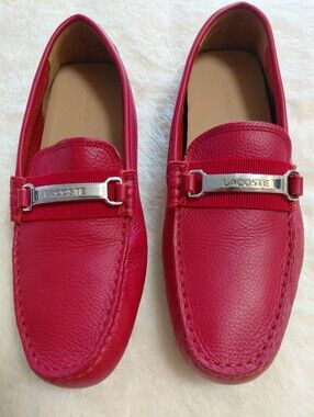 Lacoste Men's Red Leather Driving Loafers Size 7